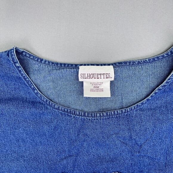 Silhouettes Denim Maxi Dress Womens 20W Short Sleeve‎ Modesty Patchwork Blue - Picture 4 of 16